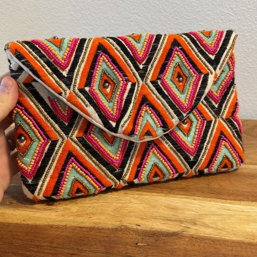 Boho Beaded Clutch Bag (with Chain)